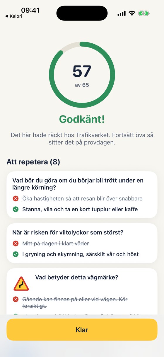 Godkänt-resultat och repetition
